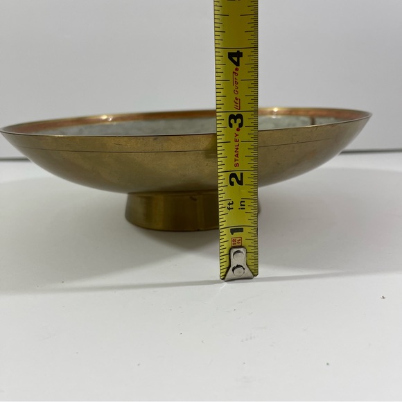 Vintage Hand Painted Enamel & Brass Decorative Bowl Cream Orange Green 9.5” - Picture 8 of 9